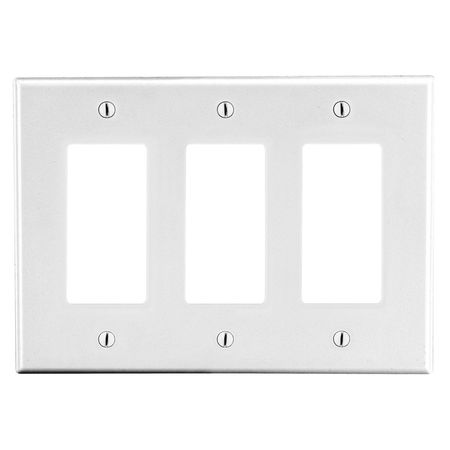 HUBBELL WIRING DEVICE-KELLEMS Wallplate, Mid-Size 3-Gang, 3) Decorator, White PJ263W